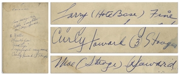 Three Stooges Signed Sheet Music, Including Curly Howards Signature -- Signed by Curly, Moe & Larry Circa 1943